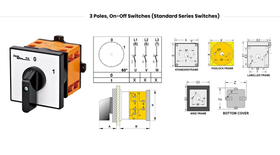 3 Poles,on-off Switches