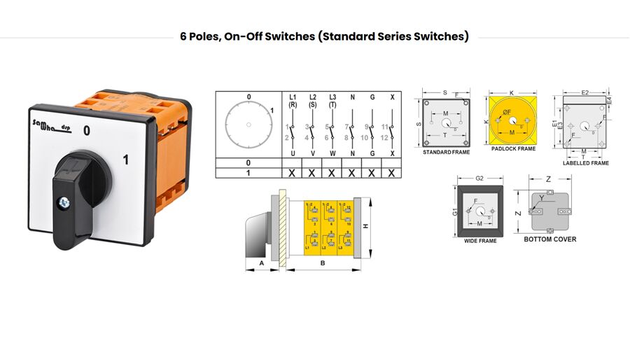 6 Poles,on-off Switches