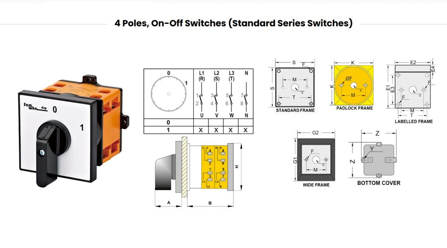 4 Poles,on-off Switches